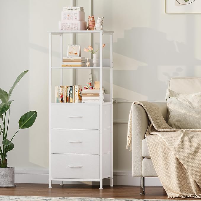 Somdot 3 Tier Bookshelf with Drawer, Tall Bookcase with Shelves, Bookshelf - Image 2