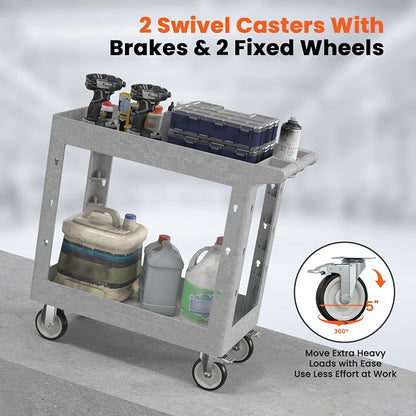 2 Tier Plastic Rolling Utility Cart on Wheels, Heavy Duty Tool Cart - Image 6