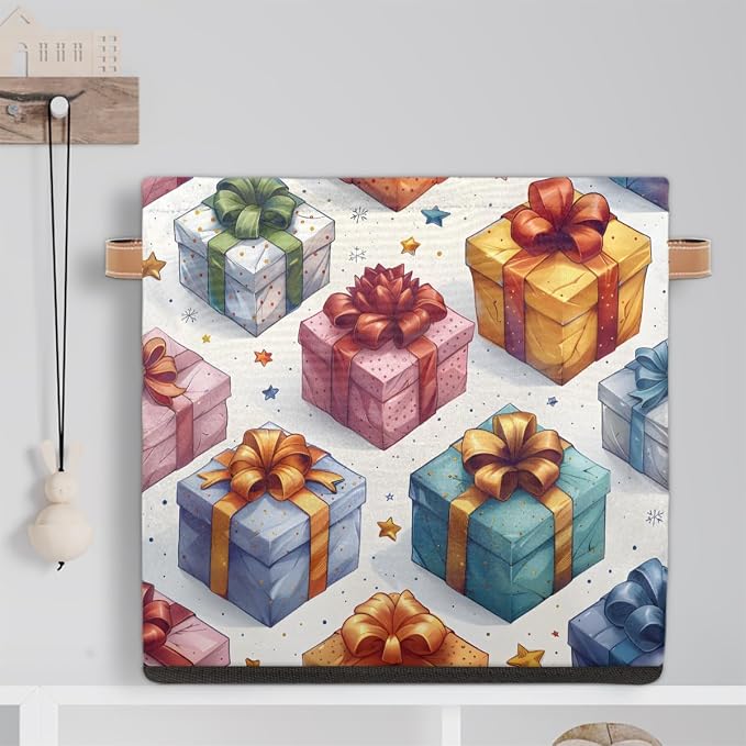 TropicalLife 13x13x13 Inch Large Fabric Storage Cube Holiday Gifts Box Pattern - Image 6