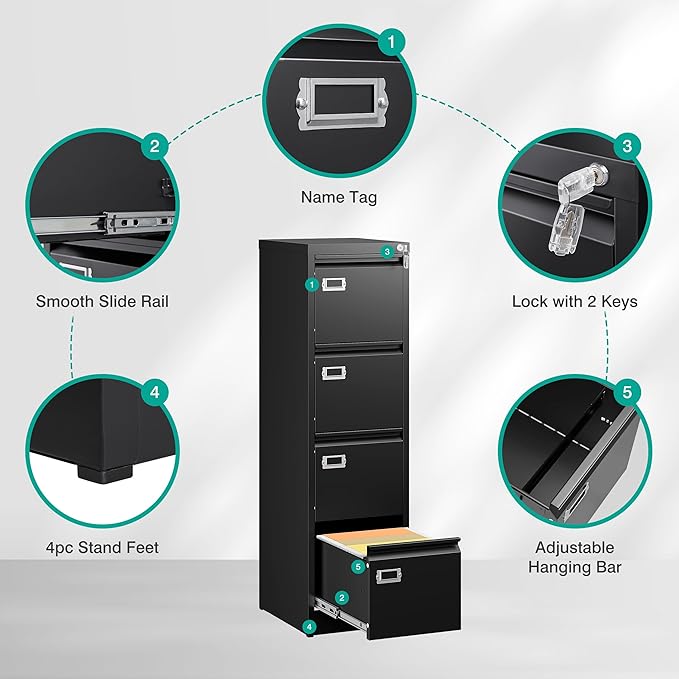 SISESOL 4 Drawer File Cabinet - Image 5