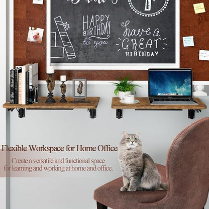 TEAMIX Wall Mounted Folding Table, Rustic Brown Floating Wall Desk - Image 2