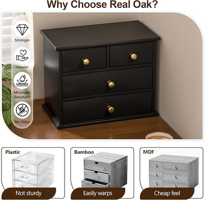 Oak Desk Organizer with Drawers, Durable Wooden Desktop Storage Box | 4 Drawer - Image 3