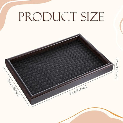 2Pcs Wooden Valet Tray with Leather Base, 11.8 x 7.87inches Entryway Bedside - Image 2