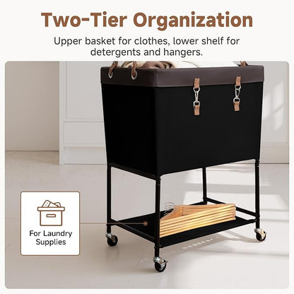 StorageWorks Laundry Cart, 2 Tier Rolling Basket - Image 5
