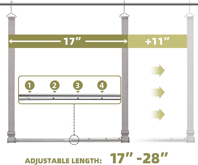 Hanging Closet Rod, 17-28In Width and Up to 32In Height Closet Extender - Image 3