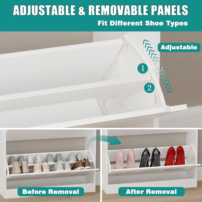 Shoe Cabinet for Entryway with 3 Flip Drawers, Narrow Hidden Slim Freestanding - Image 3