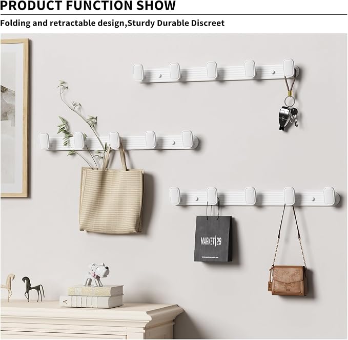 Coat Rack Wall Mount White, 5 Hooks Rack Metal Coat Hanger Wall - Image 2