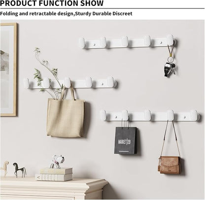 Coat Rack Wall Mount White, 5 Hooks Rack Metal Coat Hanger Wall - Image 2
