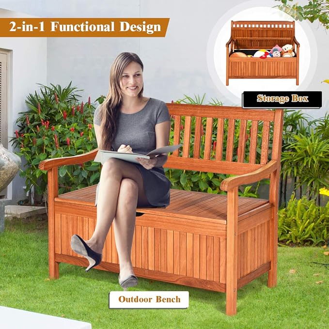 Tangkula Outdoor Wood Storage Bench Deck Box, Entryway Porch Storage Bench - Image 6
