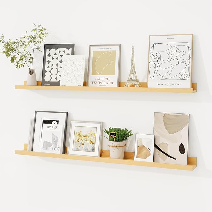 Picture Ledge Shelf, Solid Pine Wood Floating Shelves Set of 2, 36 Inches by FunMemories