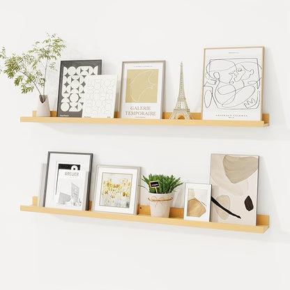 Picture Ledge Shelf, Solid Pine Wood Floating Shelves Set of 2, 36 Inches by FunMemories