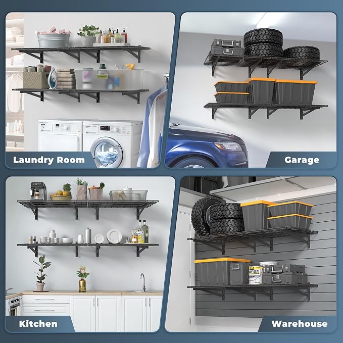 2 Pack Heavy Duty Garage Wall Shelving Set, Wall Mounted Garage Shelves 500lbs - Image 7