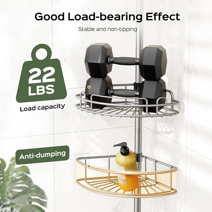 HAMITOR Corner Shower Caddy Tension Pole: 4-Tier Rust-Resistant Adjustable - Image 6