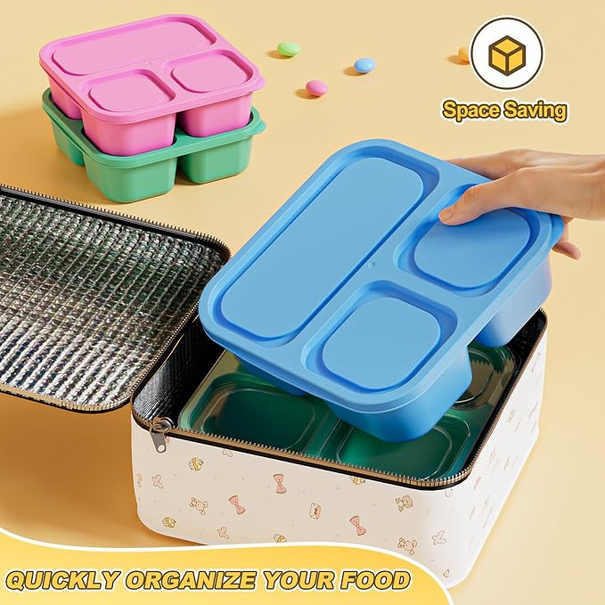 Canfanni 6 Pcs Snack Box Container Set, Reusable 3&4 Compartment Meal Prep - Image 7