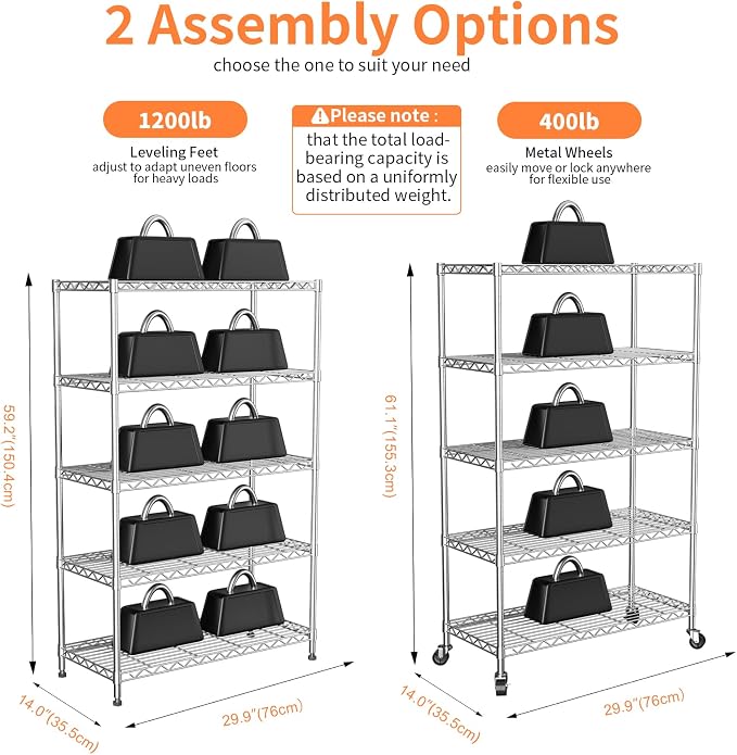 5 Tier Shelving Unit, Wire Shelving - Image 3