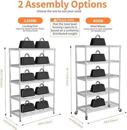 5 Tier Shelving Unit, Wire Shelving - Image 3