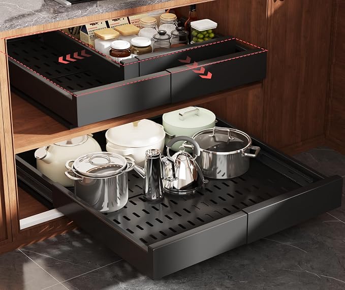 2 Pack Pull Out Cabinet Organizer Expandable Width and Depth, Slide Out Drawers by Seinloes