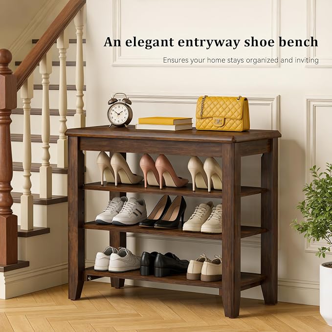 Taitiy Shoe Bench Storage Rubberwood, Entryway Bench - Image 4