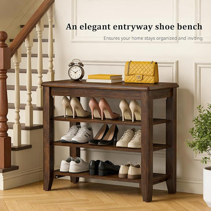 Taitiy Shoe Bench Storage Rubberwood, Entryway Bench - Image 4