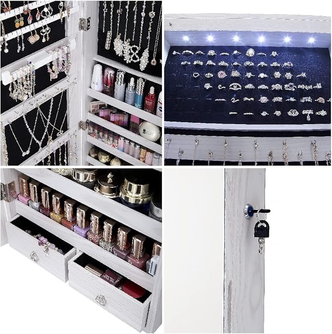 47" H Jewelry Armoire Full Length Mirror Cabinet Storage Organizer w/LED Light - Image 4