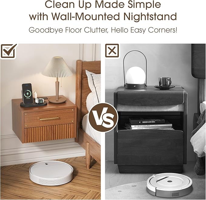 Floating Nightstand Set of 2, Mid Century Modern Wall Mounted Bedside Table - Image 6