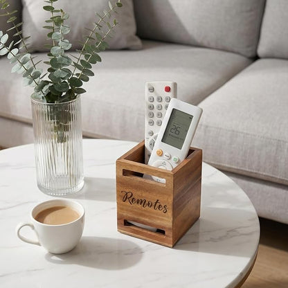 Hilislog TV Remote Control Holder Wall Mount Acacia Wood Caddy - Image 6
