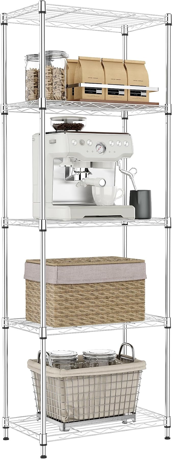 IZEUK 5 Tier Metal Wire Shelf Unit, Chrome Storage Rack Organizer by IZEUK