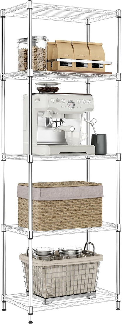 IZEUK 5 Tier Metal Wire Shelf Unit, Chrome Storage Rack Organizer by IZEUK