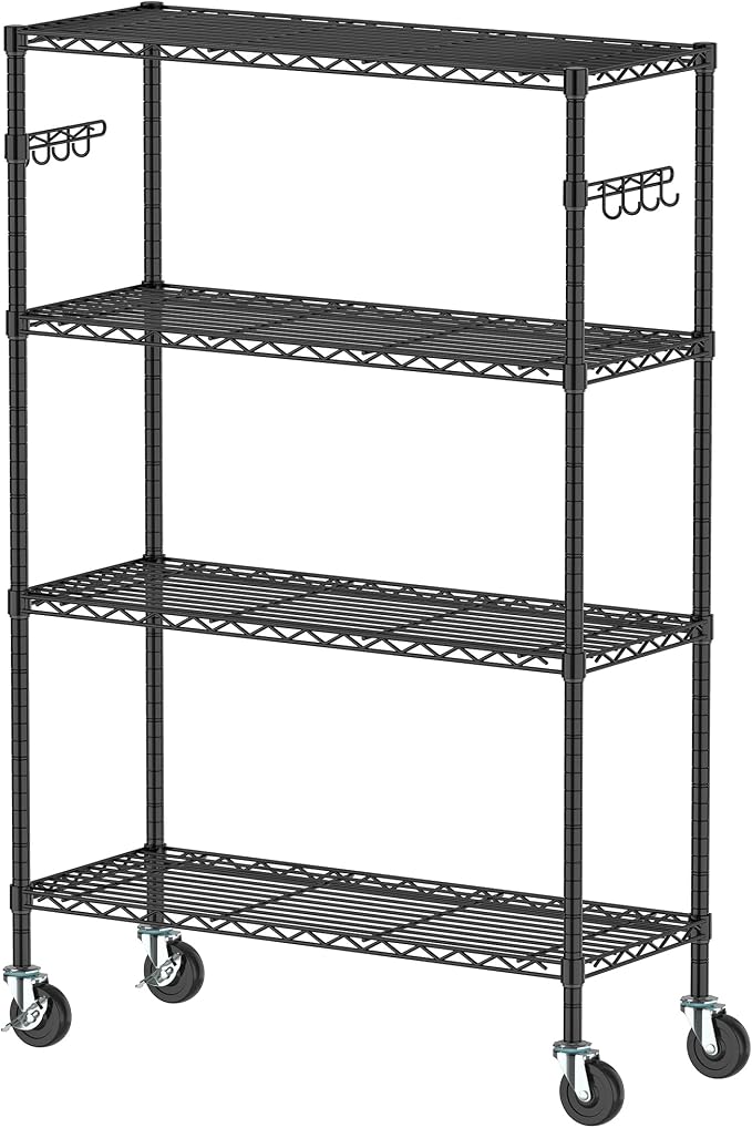 4 Tier Wire Metal Shelving Rack Garage Storage Rolling Shelves - Image 8
