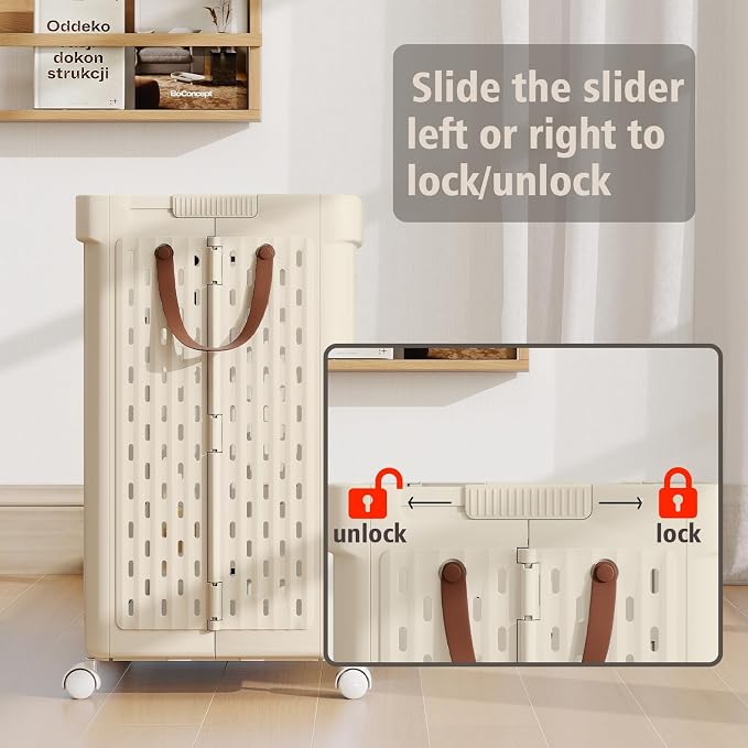 UAK Laundry Basket with Wheels, Collapsible Plastic Laundry Hamper with Handle - Image 3