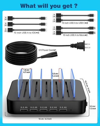 MSTJRY Charging Station for Multiple Devices : 5 Port Multi USB-A Charger - Image 7