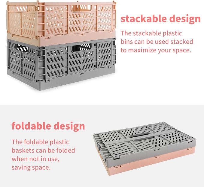 Domiella 2-Pack Crates for Storage, Storage Crates Plastic Stackable, Foldable - Image 5