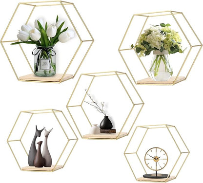 Wall Mounted Hexagonal Floating Shelves Set of 5 in Different Sizes, Modern - Image 9