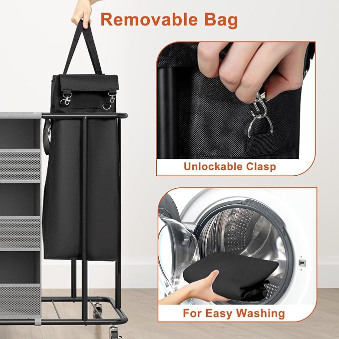 WOWLIVE Laundry Sorter 2 Section 200L Rolling Laundry Hamper - Image 5