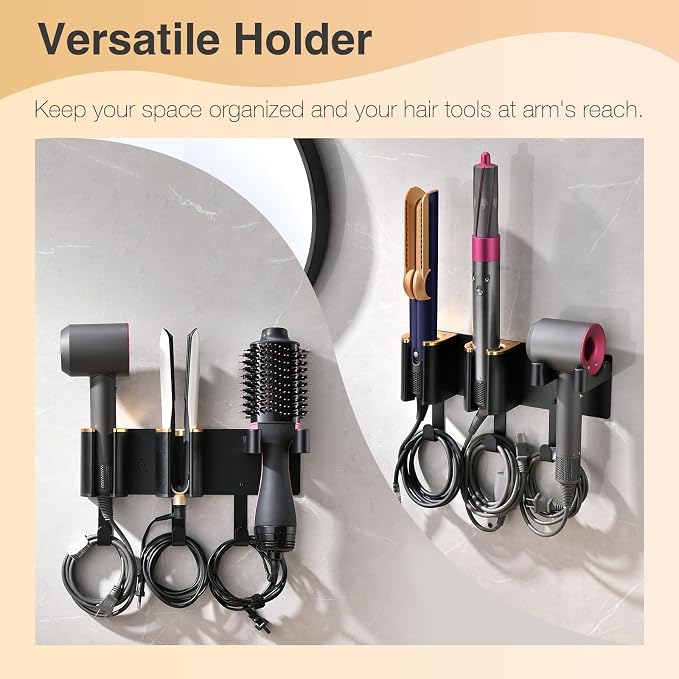Hair Dryer Holder Wall Mount, Curling Iron Holder, 3 in 1 Hair Tool Organizer - Image 4