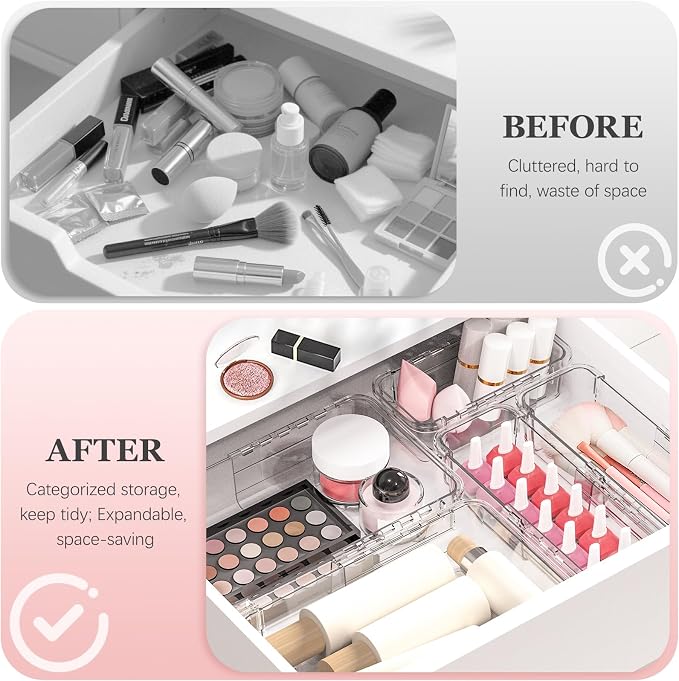 DILIBRA 12 Pcs Clear Extendable Drawer Organizer, Adjustable Drawer Storage - Image 3