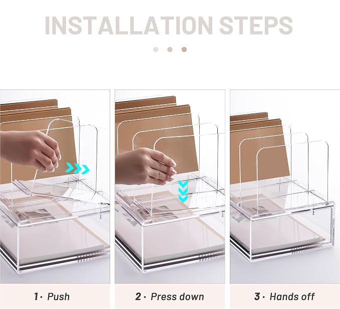 YUXUN Desk Organizer with Drawers, Acrylic File Organizer with 4 Vertical File - Image 3
