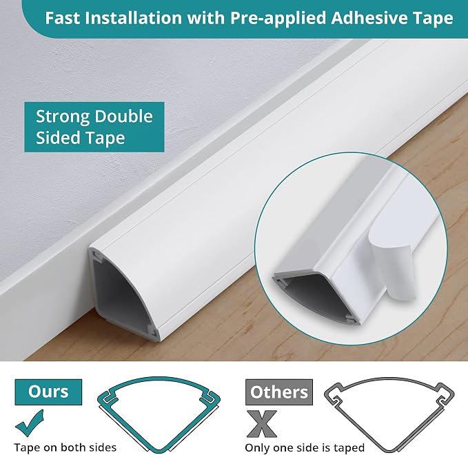ZhiYo Corner Cable Hider for 3-5 Cords, Wall & Floor Cord Hider 85in Beige | 5 - Image 3