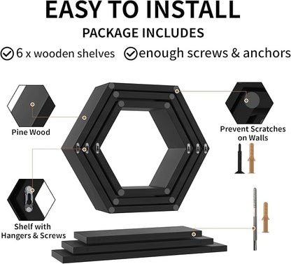 Wooden Hexagon Floating Shelves Wall Mounted - Image 6