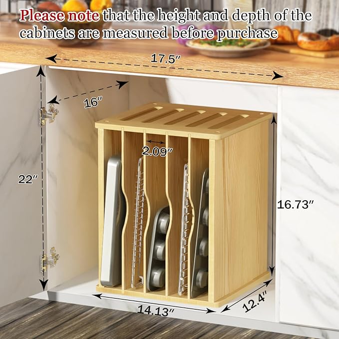 6 Tier Wooden Cabinet Tray Dividers, Kitchen Vertical Tray Divider Organizer - Image 3