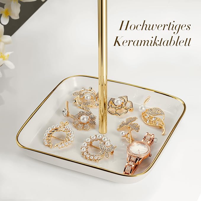 Jewelry Holder Stand with Ceramic Base: 12" Tall Necklace Organizer Rack - Image 3