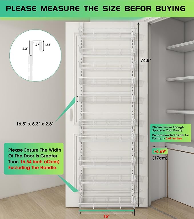 Mefirt White 10-Tier Over The Door Pantry Organizer, 2 in 1 Spice Rack | Pantry - Image 2