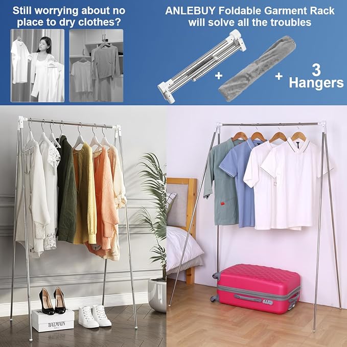Portable Garment Rack, Folding Clothes Rack, Collapsible Clothing Rack - Image 5