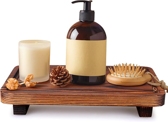 Farmhouse Bathroom Counter Organizer Wood Risers Display Pedestal Stand Small - Image 2