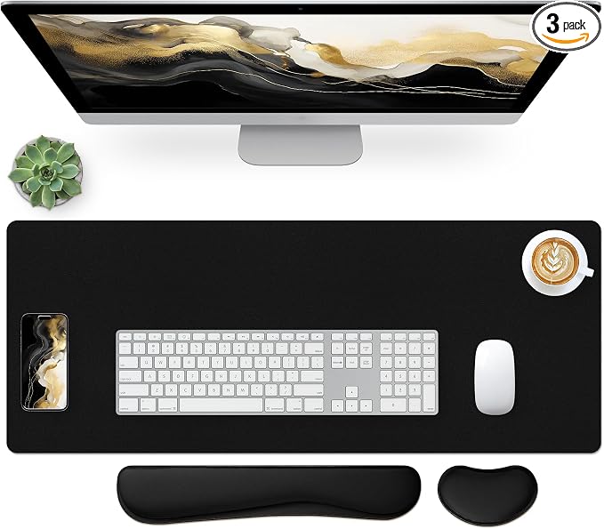 Bloss Leather Desk Pad and Keyboard Wrist Rest, Non-Slip Large Mouse Pad + by Bloss