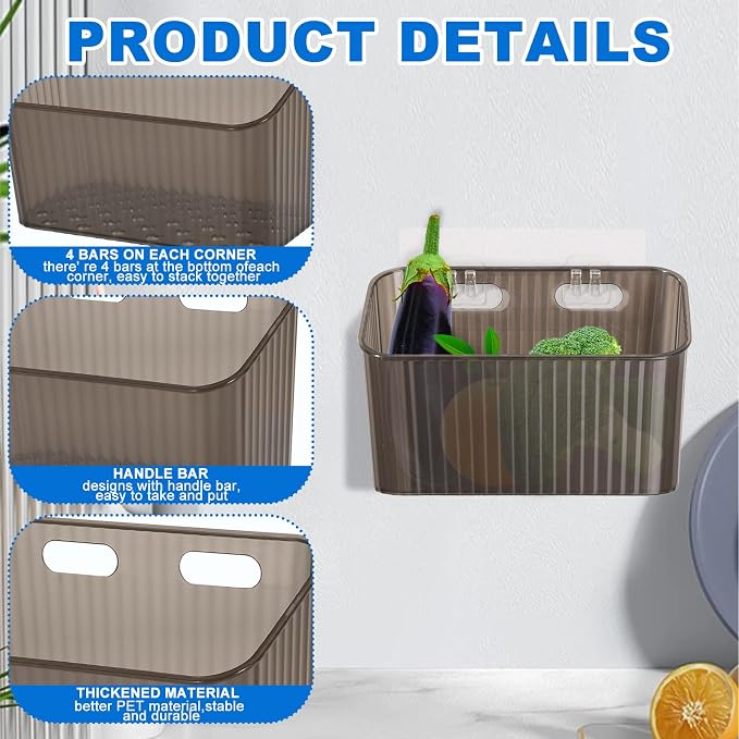 6Pcs Storage Organizer Bins Wall Mounted Organizer Basket Large Size Clear - Image 3
