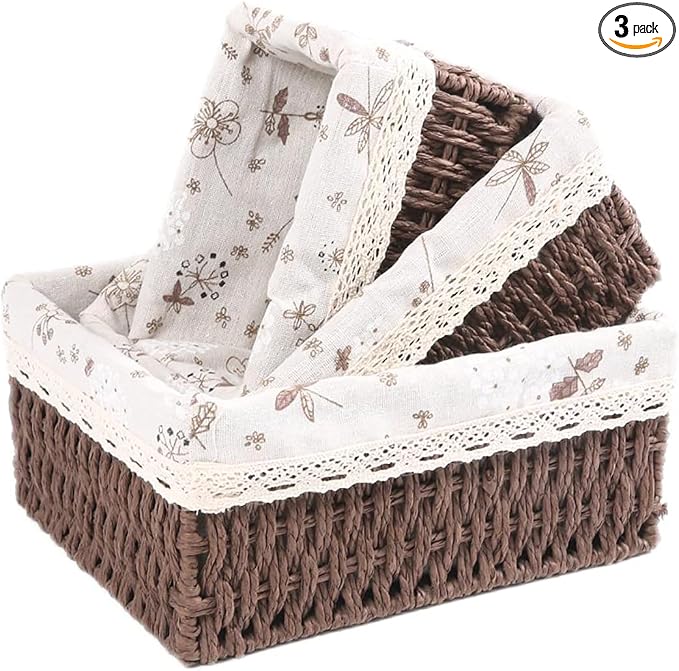 Storage Baskets Set of 3, Decorative Paper Rope Woven storage Baskets by YRMTKIHE