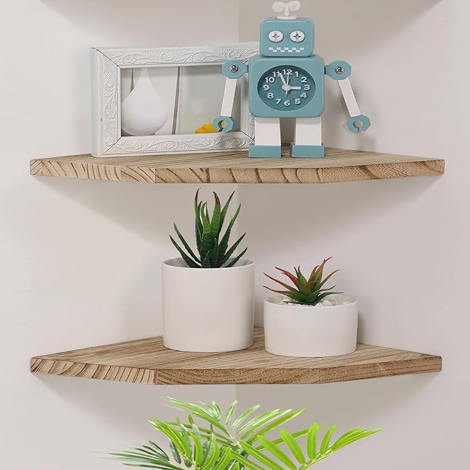 Joiishom Wood Corner Wall Shelves Set of 2, Solid Wood Corner Floating Shelves by JoiishomMakeLifeBetter