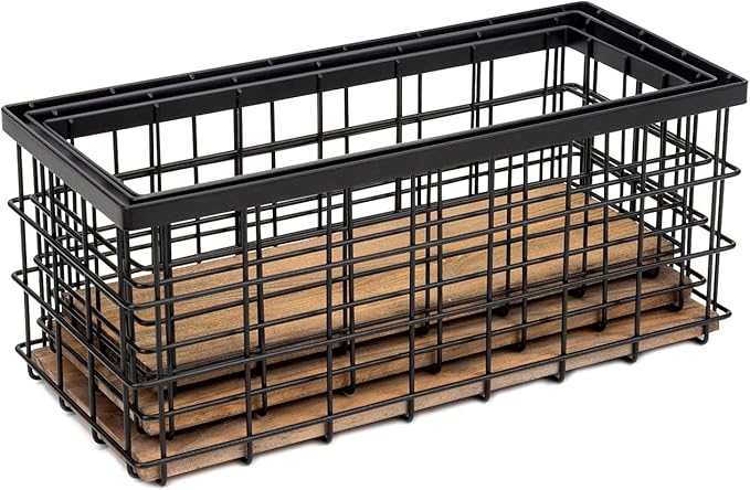 TIEYIPIN Farmhouse Decor Metal Wire Storage Baskets, Wood Base Containers - Image 5