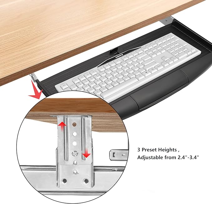 22"Wx11"D Under Desk Keyboard Tray Slide Out, Pull Out Keyboard Tray - Image 3